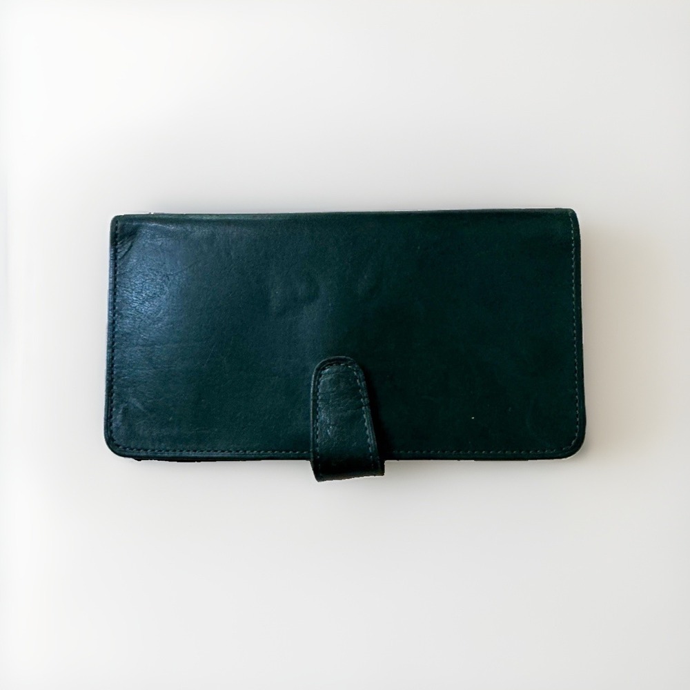 Vintage Coach Green Bifold checkbook Wallet Solid Logo with ID Window slots